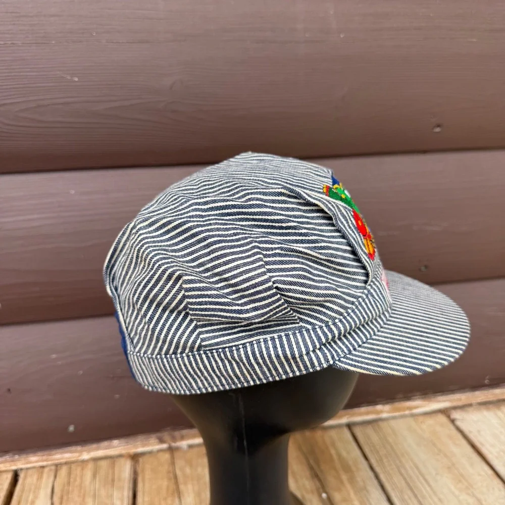 Vintage Playskool Train Conductor Hat Hickory Stripe Engineer Cap Toddler Kids